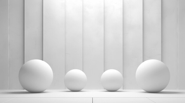 White striped backdrop with contrasting spherical shapes