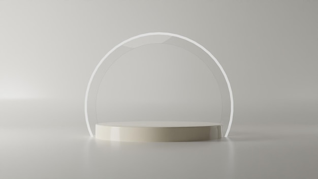 White studio background podium with glowing neon ring product display