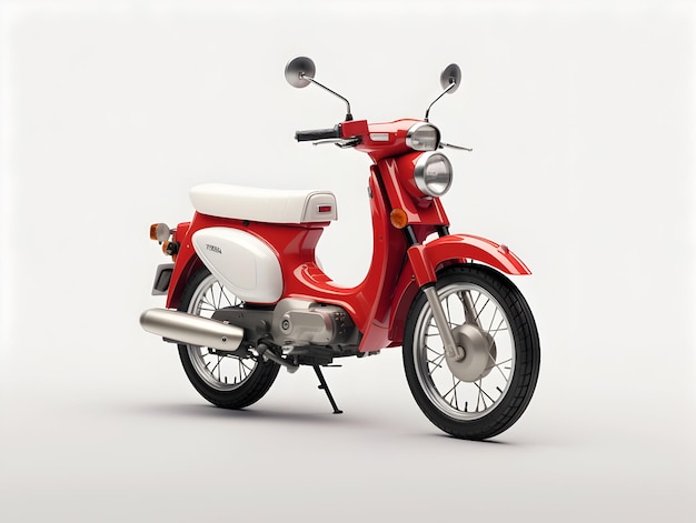 A white Studio photography of honda cross cub 110 red and white on white background