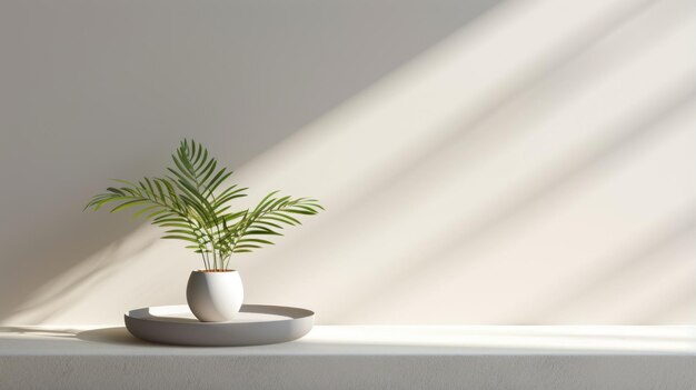 モックアップ製品のテーブルと壁の明るい背景を持つ白いスタジオ ルーム