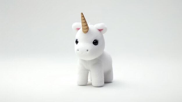 A white stuffed animal with a gold horn