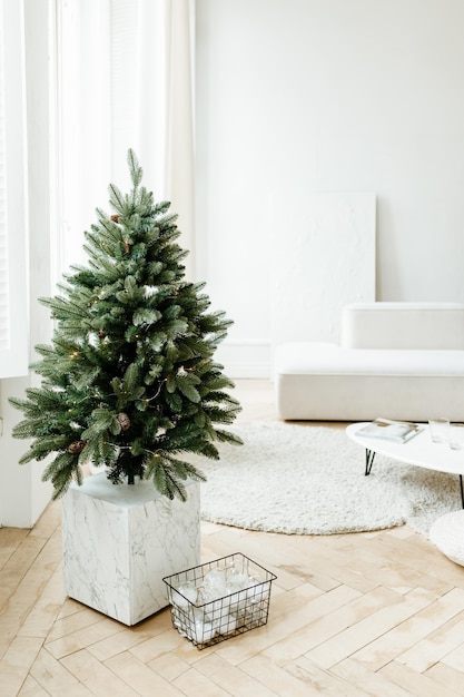 White style modern Christmas living room Xmas tree