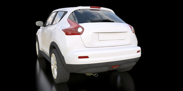 White subcompact crossover SUV on black background. 3d rendering.