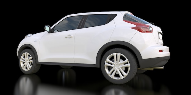 White subcompact crossover SUV on black background. 3d rendering.