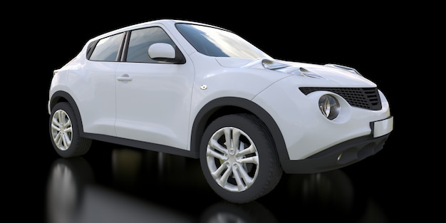 White subcompact crossover SUV on black background. 3d rendering.