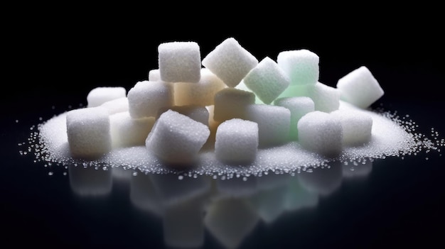 white sugar on a black background