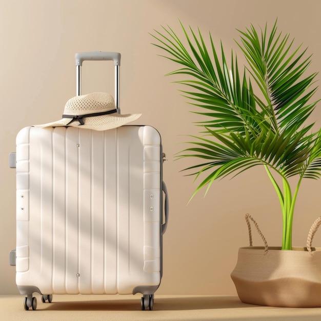 White Suitcase by Potted Plant