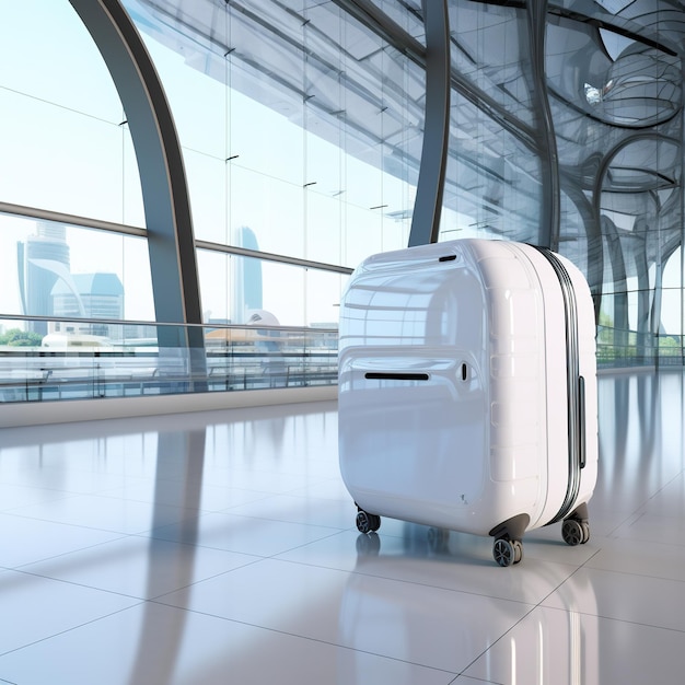 A white suitcase sitting on top of a tiled floor generative ai image