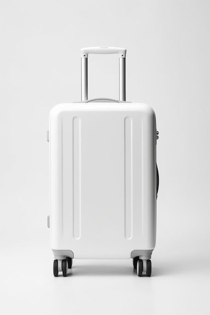 A white suitcase sitting on top of a white floor generative ai image