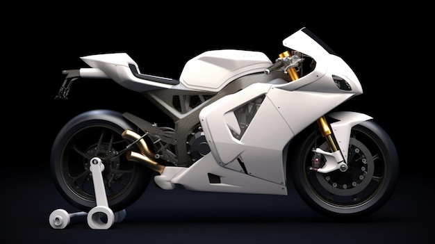 white super sports motorcycle on a gray background AI generative