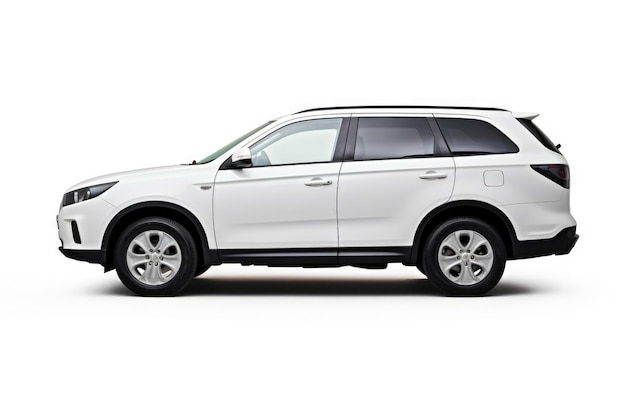 white SUV car is isolated on white background with clipping path