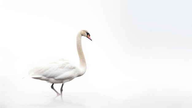A white swan is standing on a white background.