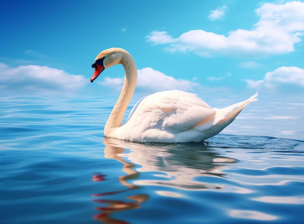 A white swan swimming in water