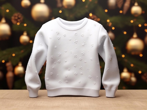 White sweater for kids on Christmas background outerwear mockup