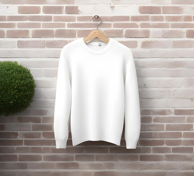 Foto maglione bianco mockup con sfondo mattone ai generare