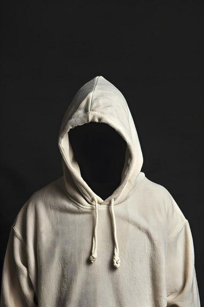 white sweatshirt on dark background