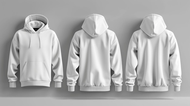 White Sweatshirt with a Hood Isolated on Empty background Hooded Sweatshirt Template Sweat shirt Cut Out on Grey Backdrop Blank Hoodie Front View Concept for Design