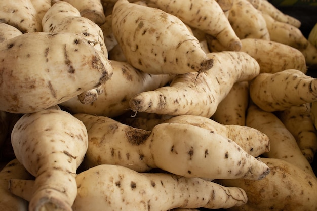 Vista superiore delle patate dolci bianche