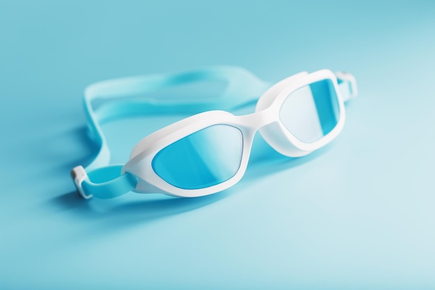 White swimming glasses with a blue lens