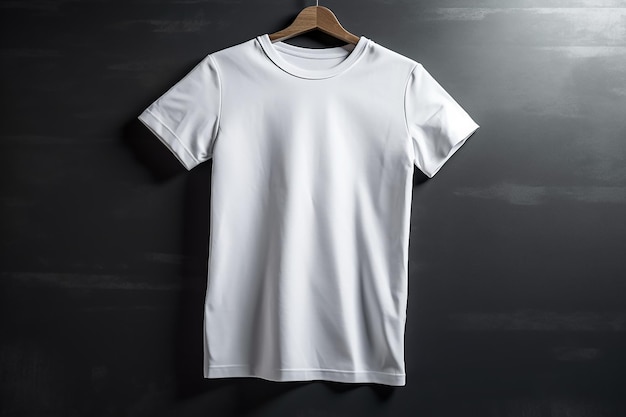 White t - shirt hanging on a black wall