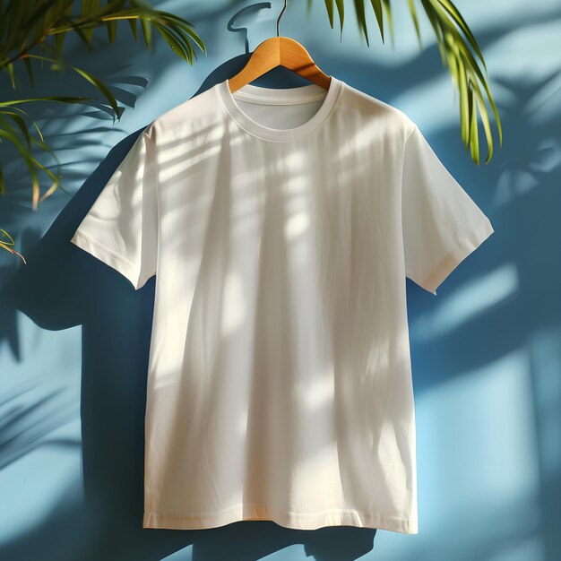 A white t shirt hanging on a hanger