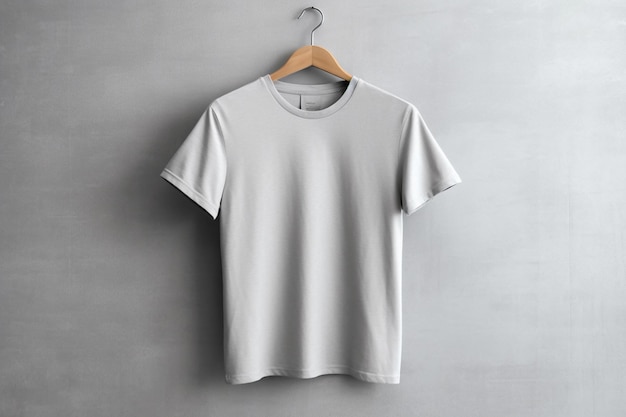 A white t - shirt hanging on a wall with the word " on it "
