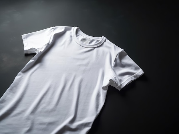 A white t - shirt is on a black table.