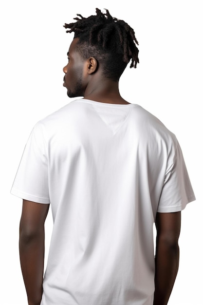 白いTシャツのモックアップ、黒いモデルの裏側