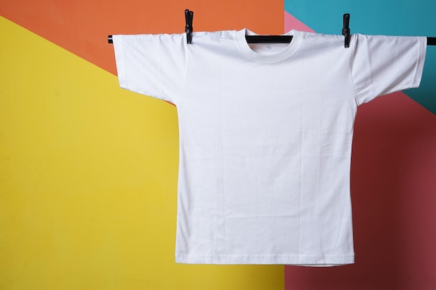 White t-shirt mockup over colorful background