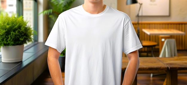 a white t shirt mockup on a fashion boy