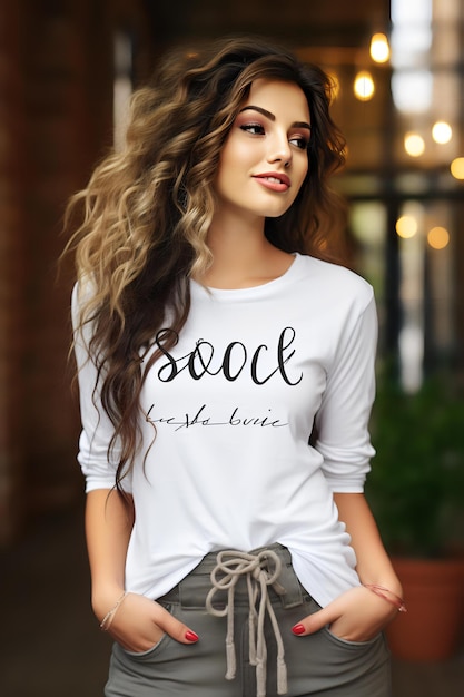 Photo white t shirt mockup model