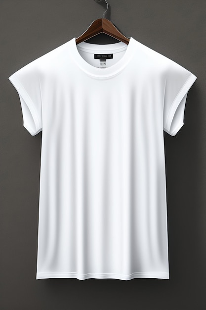 A white t - shirt with a black t - shirt hanging on a gray wall.