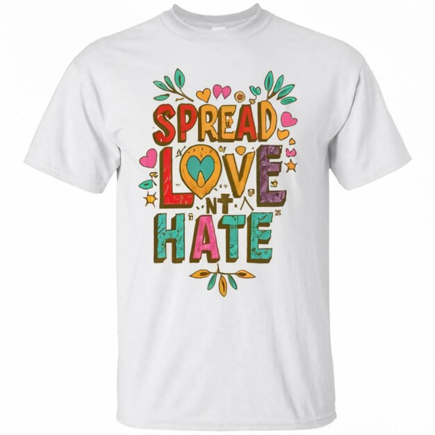 a white t shirt with a green and pink heart on it