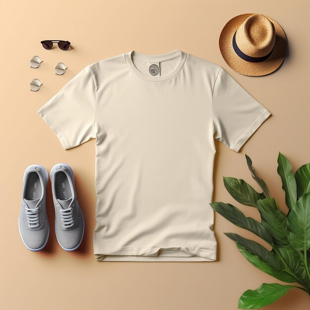 a white t - shirt with a hat and sunglasses on it.