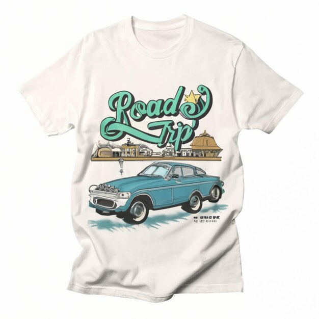 Photo a white t shirt with a picture of a car and a car on it