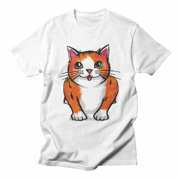 その上に猫の写真が描かれた白いTシャツ