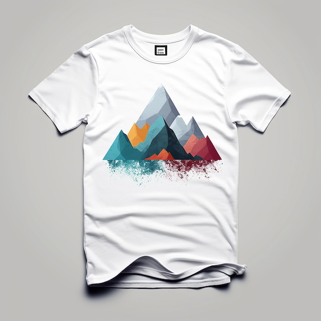 a white t - shirt with a picture of a mountain on it