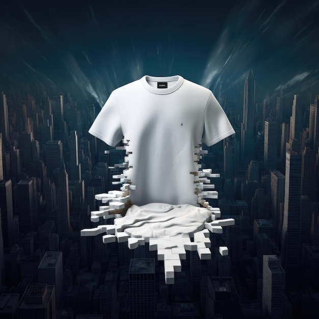 a white t - shirt with a white t - shirt on the bottom is in a dark space.