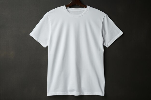 Photo a white t - shirt with a white t - shirt hanging on a black wall.