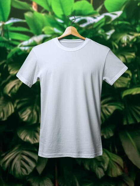 white t - shirt with a wooden hanger