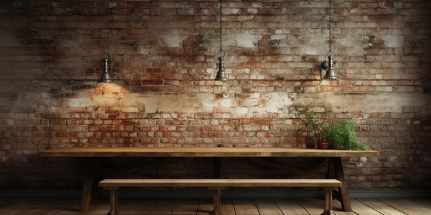 white table and brick wall background