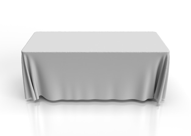 Photo white table cloth draped over a trestle table with a rendered fabric texture perspective view