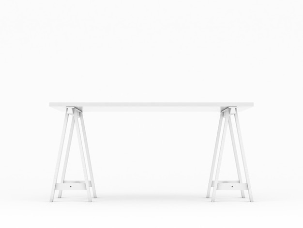 White table desk mockup isolated on light gray, 3d rendering