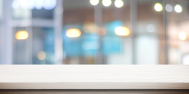 White table presentation desk and blur background