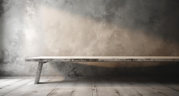 A white table in a room with a gray wall behind it