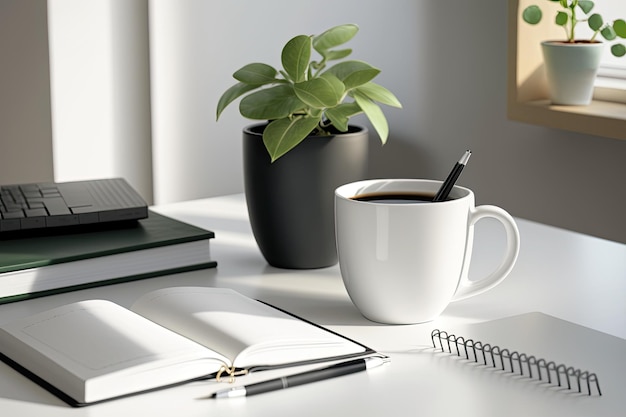 On a white table with books