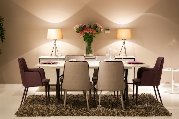 White Table with Chairs Stock Photo