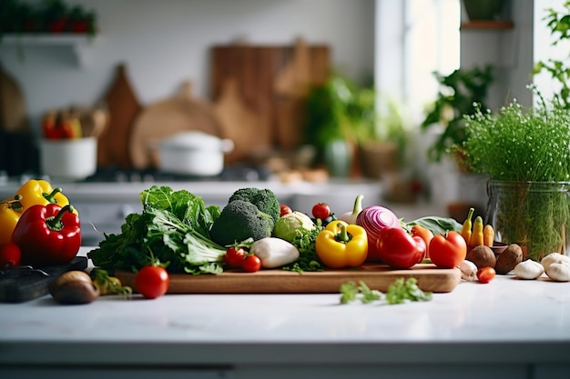 White Table with Fresh Vegetables Generative Ai