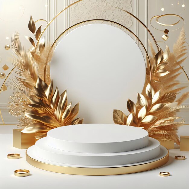 a white table with a gold frame and a round white base with gold and gold decorations