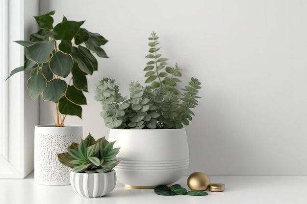 White table with indoor plants for a product